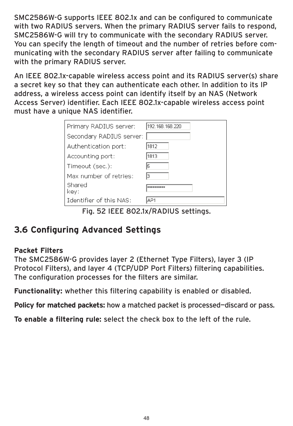 6 configuring advanced settings | SMC Networks EliteConnect Wireless Bridge SMC2586W-G User Manual | Page 49 / 96