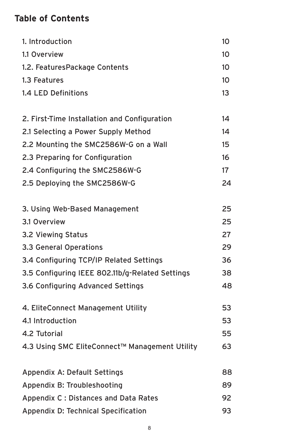SMC Networks EliteConnect Wireless Bridge SMC2586W-G User Manual | Page 9 / 96