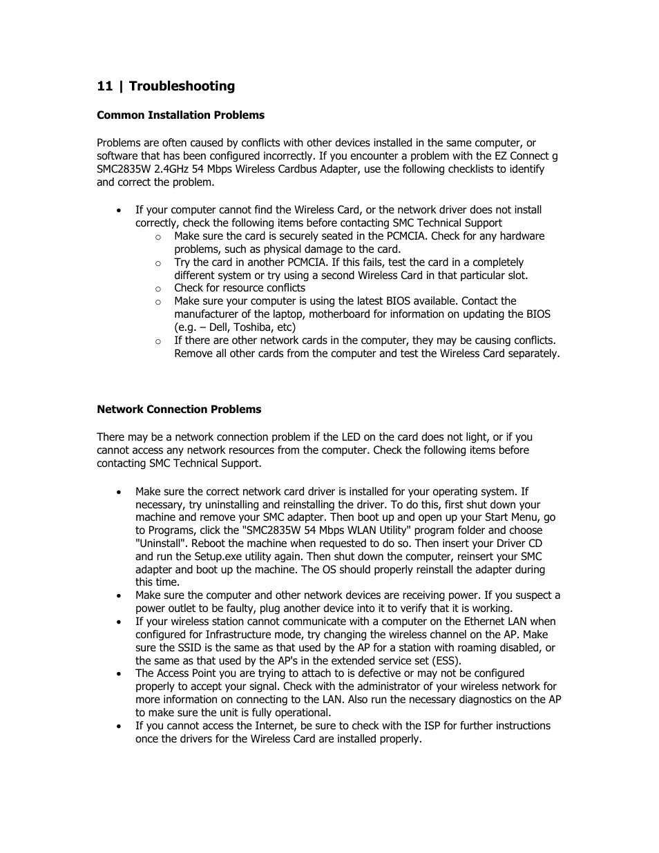 Troubleshooting | SMC Networks SMC2835W User Manual | Page 25 / 33