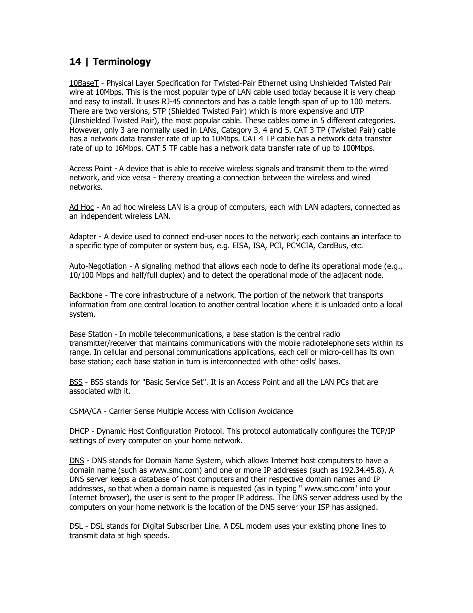 Terminology | SMC Networks SMC2835W User Manual | Page 30 / 33