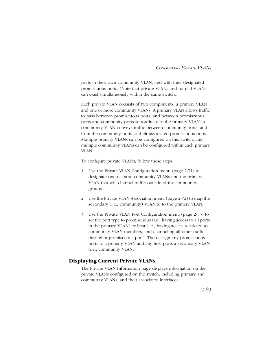 Displaying current private vlans, Displaying current private vlans -69 | SMC Networks TIGERSWITCH 10/100 User Manual | Page 101 / 318