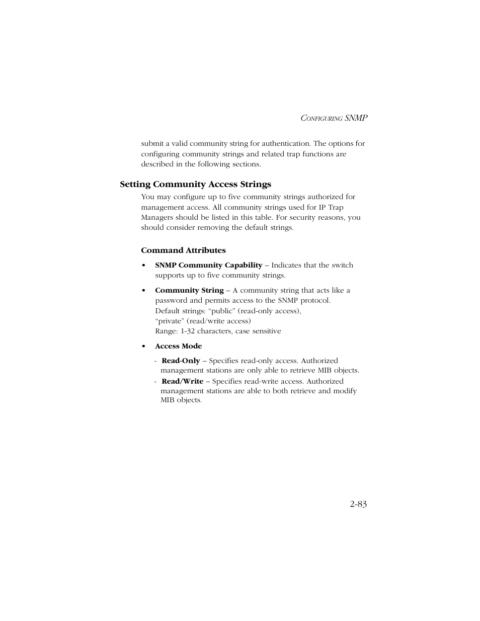 Setting community access strings, Setting community access strings -83 | SMC Networks TIGERSWITCH 10/100 User Manual | Page 115 / 318