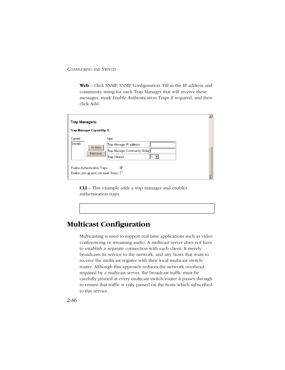 Multicast configuration, Multicast configuration -86 | SMC Networks TIGERSWITCH 10/100 User Manual | Page 118 / 318