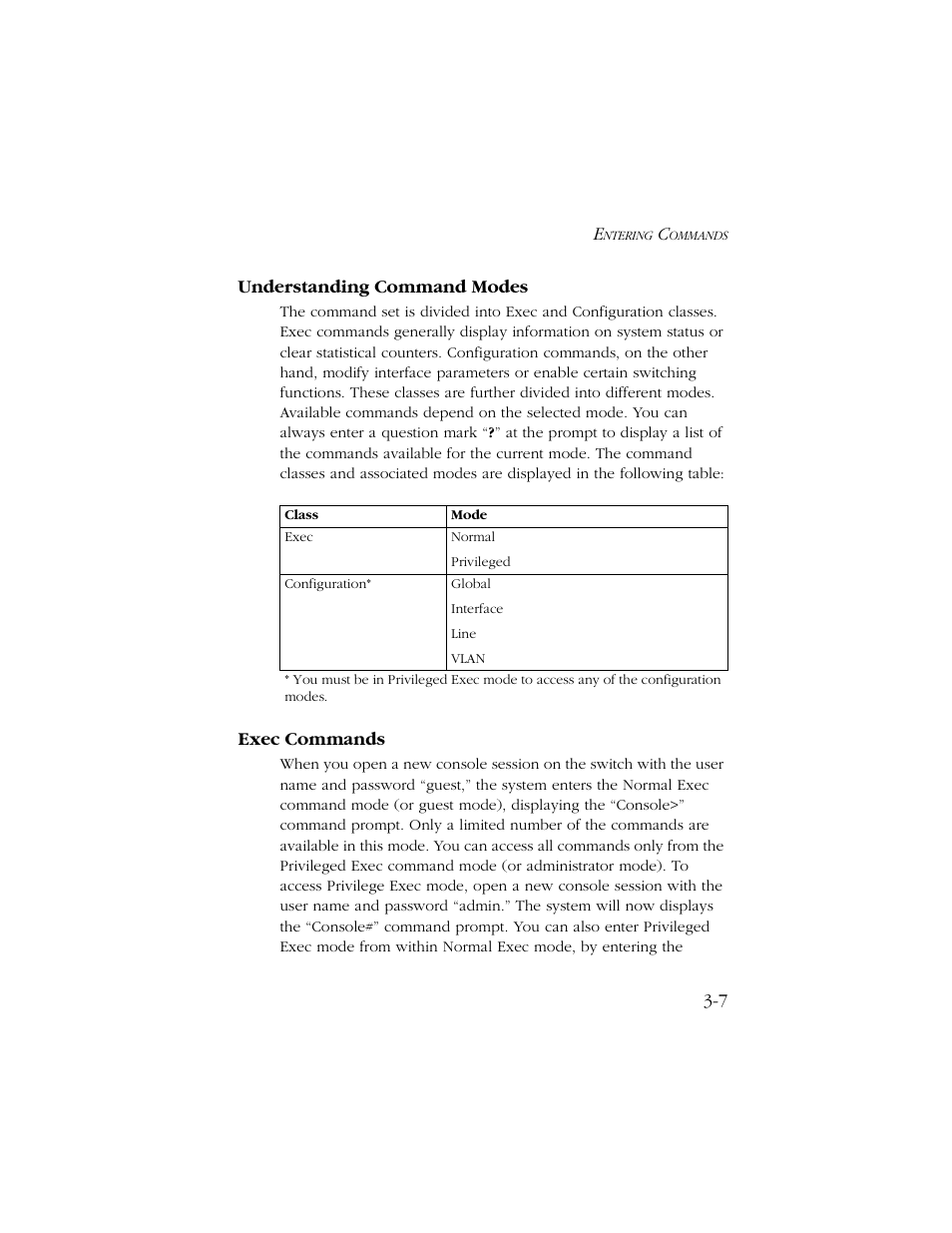 Understanding command modes, Exec commands, Understanding command modes -7 exec commands -7 | SMC Networks TIGERSWITCH 10/100 User Manual | Page 149 / 318