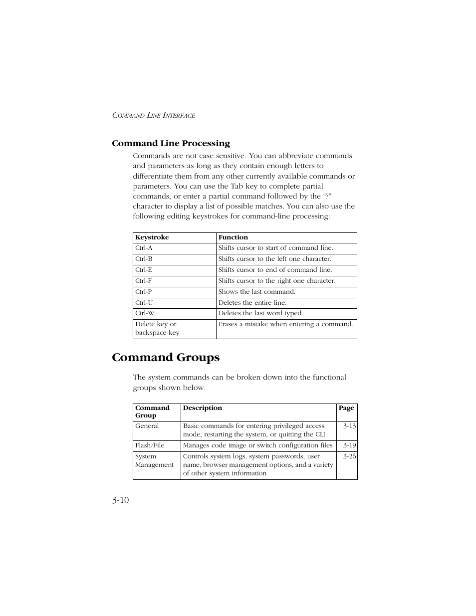 Command line processing, Command groups, Command line processing -10 | Command groups -10 | SMC Networks TIGERSWITCH 10/100 User Manual | Page 152 / 318