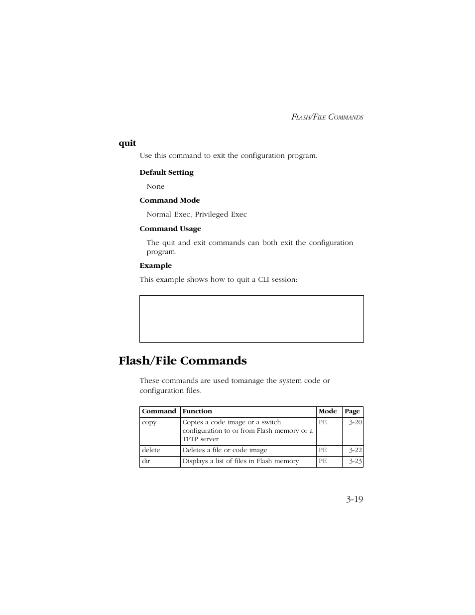 Quit, Flash/file commands, Quit -19 | Flash/file commands -19 | SMC Networks TIGERSWITCH 10/100 User Manual | Page 161 / 318