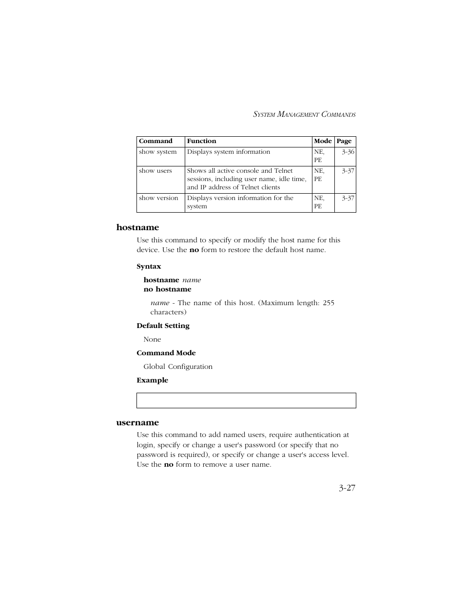 Hostname, Username, Hostname -27 username -27 | SMC Networks TIGERSWITCH 10/100 User Manual | Page 169 / 318