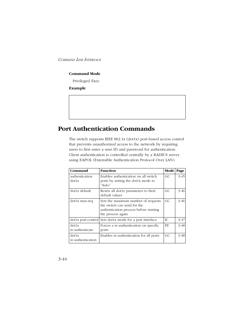 Port authentication commands, Port authentication commands -44 | SMC Networks TIGERSWITCH 10/100 User Manual | Page 186 / 318