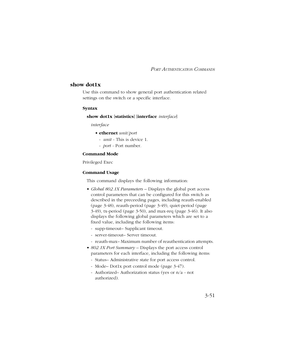 Show dot1x, Show dot1x -51 | SMC Networks TIGERSWITCH 10/100 User Manual | Page 193 / 318