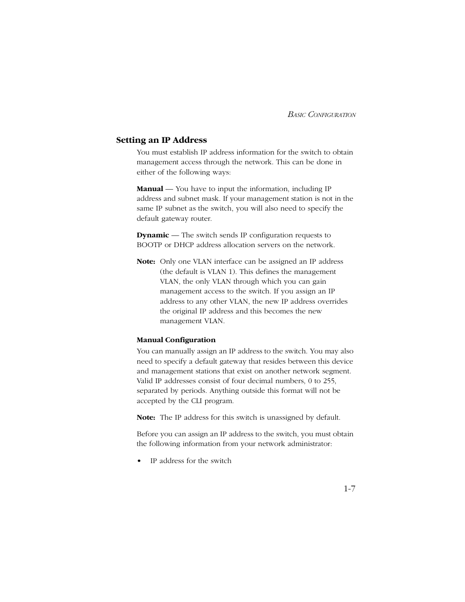 Setting an ip address, Setting an ip address -7 | SMC Networks TIGERSWITCH 10/100 User Manual | Page 21 / 318