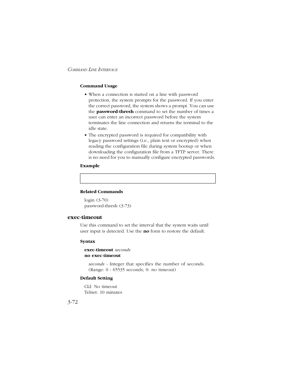 Exec-timeout, Exec-timeout -72 | SMC Networks TIGERSWITCH 10/100 User Manual | Page 214 / 318