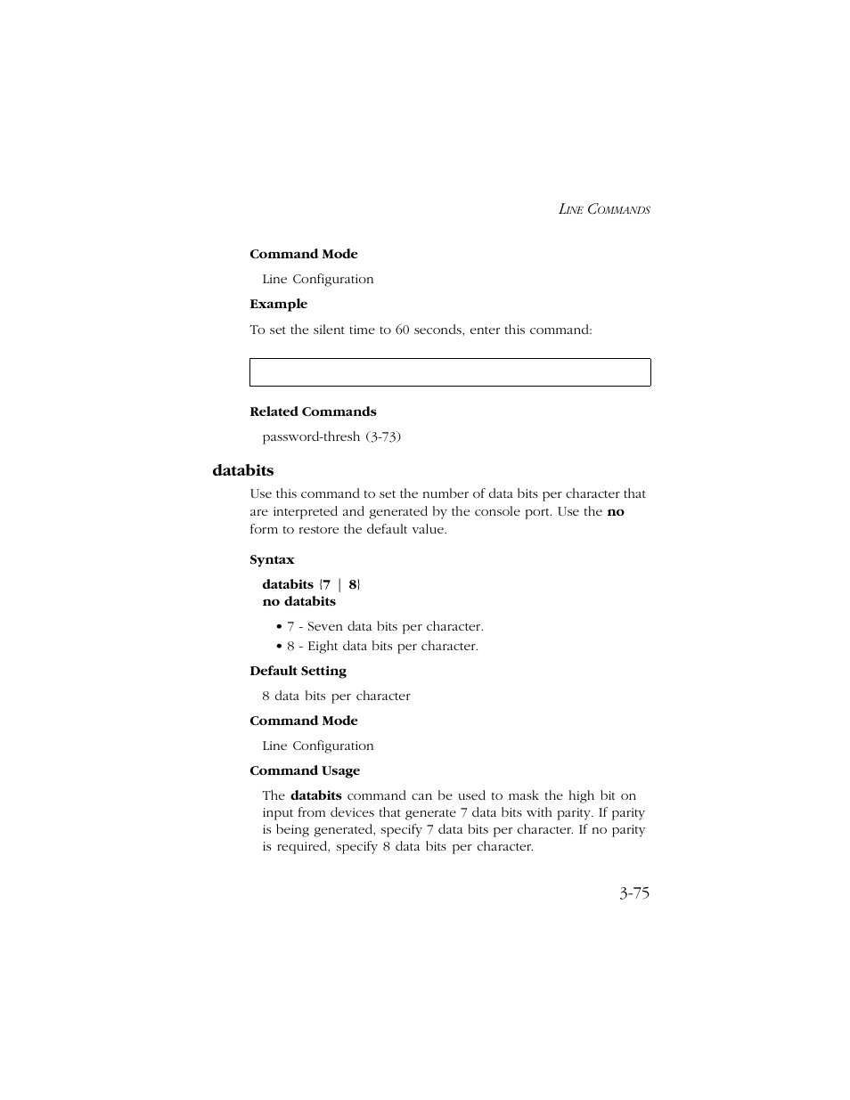 Databits, Databits -75 | SMC Networks TIGERSWITCH 10/100 User Manual | Page 217 / 318