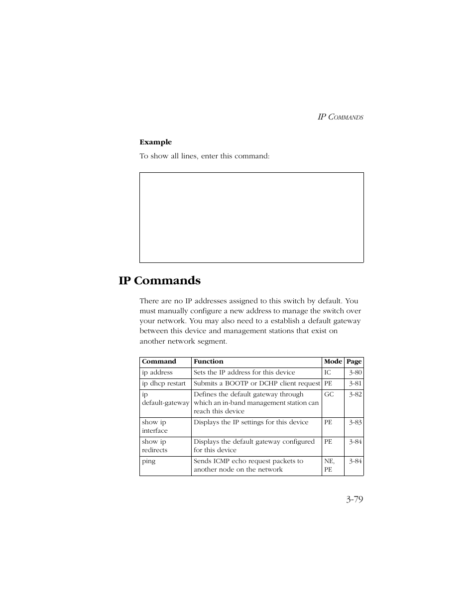 Ip commands, Ip commands -79, Ip c | SMC Networks TIGERSWITCH 10/100 User Manual | Page 221 / 318