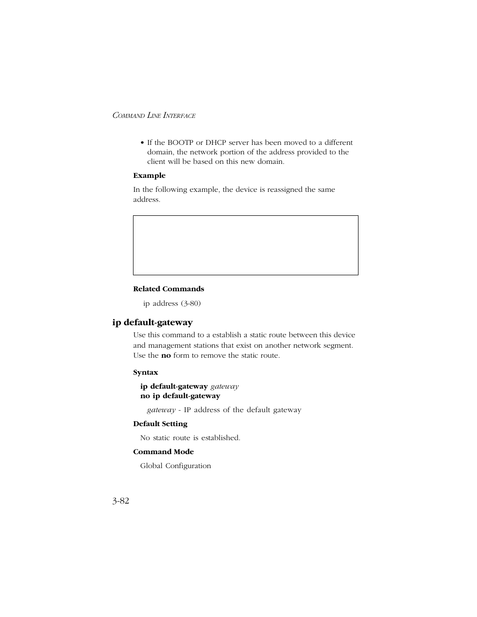 Ip default-gateway, Ip default-gateway -82 | SMC Networks TIGERSWITCH 10/100 User Manual | Page 224 / 318