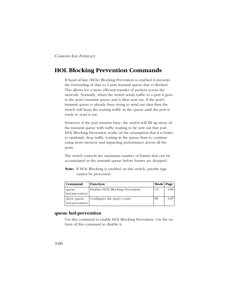 Hol blocking prevention commands, Queue hol-prevention, Hol blocking prevention commands -86 | Queue hol-prevention -86 | SMC Networks TIGERSWITCH 10/100 User Manual | Page 228 / 318