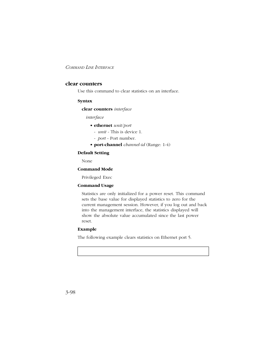 Clear counters, Clear counters -98 | SMC Networks TIGERSWITCH 10/100 User Manual | Page 240 / 318