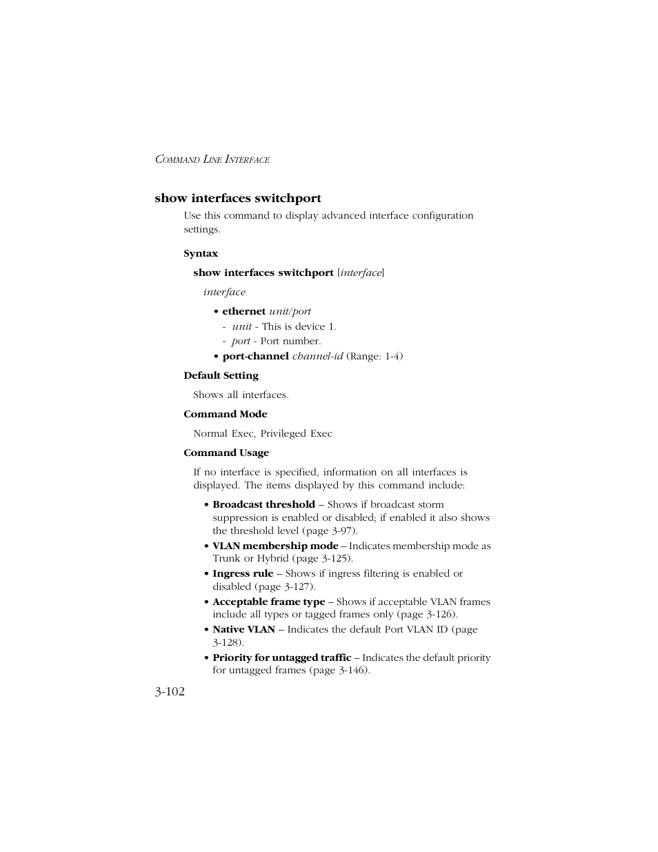 Show interfaces switchport, Show interfaces switchport -102 | SMC Networks TIGERSWITCH 10/100 User Manual | Page 244 / 318