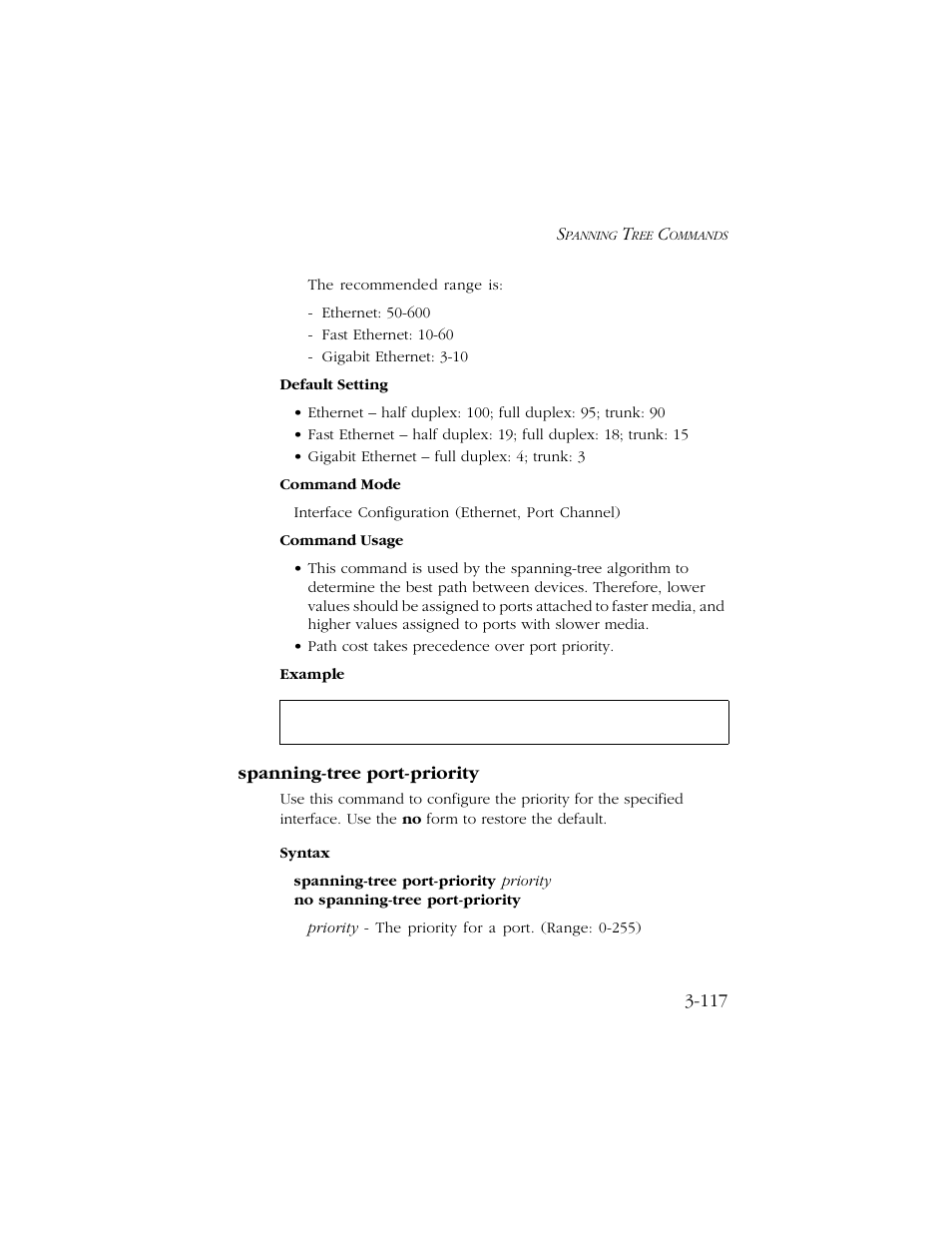 Spanning-tree port-priority, Spanning-tree port-priority -117 | SMC Networks TIGERSWITCH 10/100 User Manual | Page 259 / 318