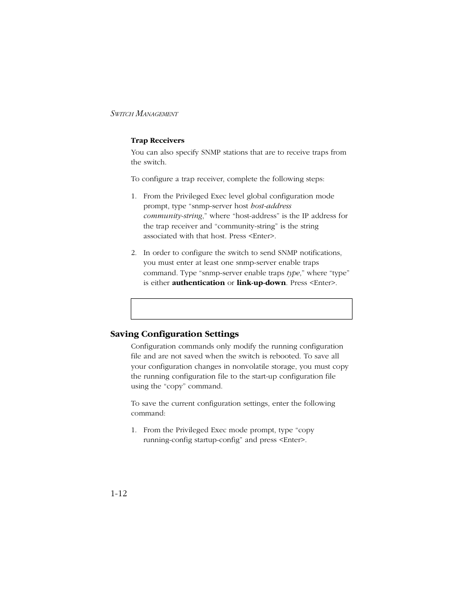 Saving configuration settings, Saving configuration settings -12 | SMC Networks TIGERSWITCH 10/100 User Manual | Page 26 / 318