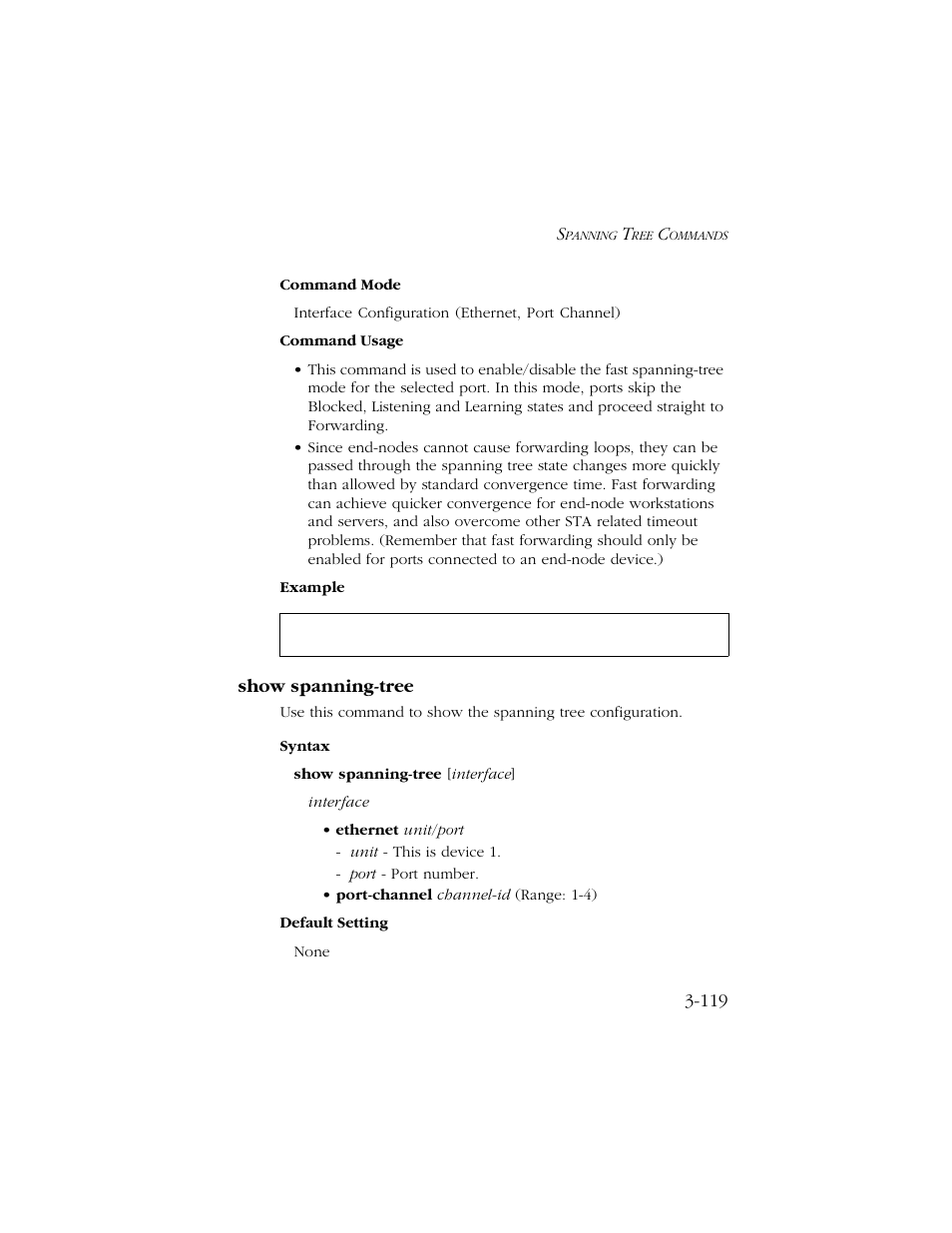 Show spanning-tree, Show spanning-tree -119 | SMC Networks TIGERSWITCH 10/100 User Manual | Page 261 / 318