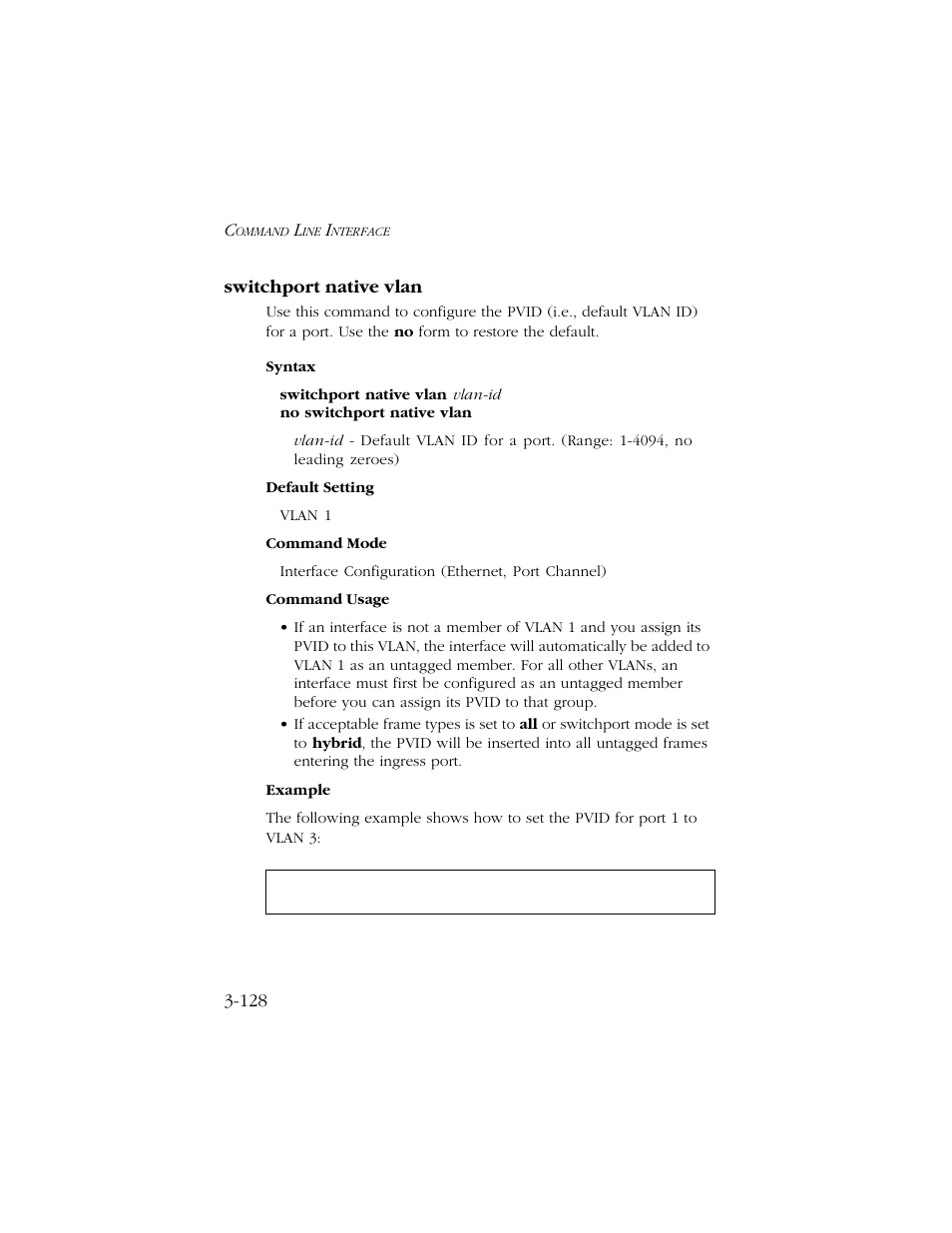 Switchport native vlan, Switchport native vlan -128 | SMC Networks TIGERSWITCH 10/100 User Manual | Page 270 / 318