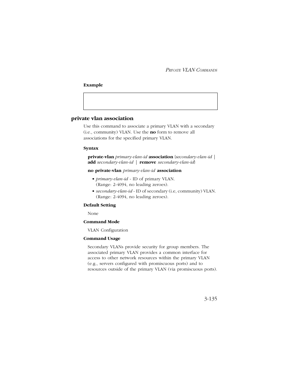 Private vlan association, Private vlan association -135 | SMC Networks TIGERSWITCH 10/100 User Manual | Page 277 / 318