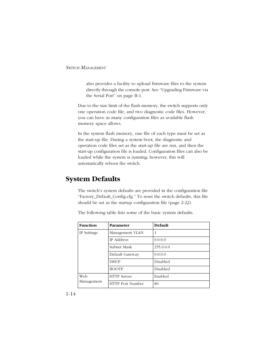 System defaults, System defaults -14 | SMC Networks TIGERSWITCH 10/100 User Manual | Page 28 / 318