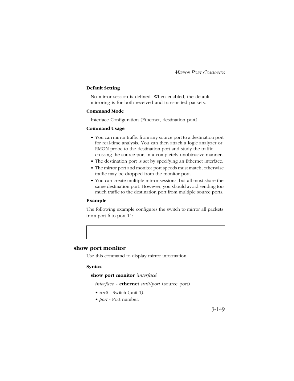 Show port monitor, Show port monitor -149 | SMC Networks TIGERSWITCH 10/100 User Manual | Page 291 / 318