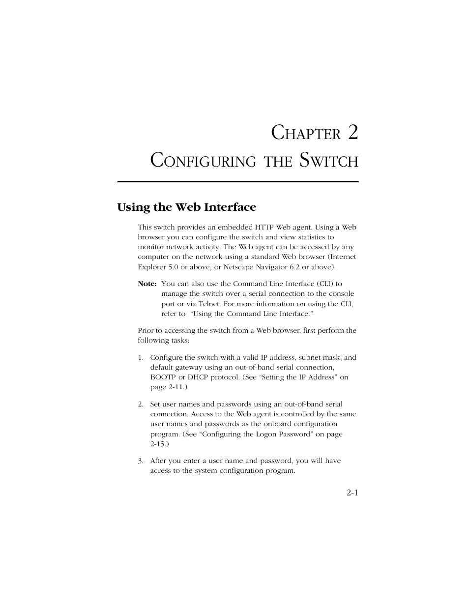 Chapter 2 configuring the switch, Using the web interface, Configuring the switch -1 | Using the web interface -1, Hapter, Onfiguring, Witch | SMC Networks TIGERSWITCH 10/100 User Manual | Page 33 / 318