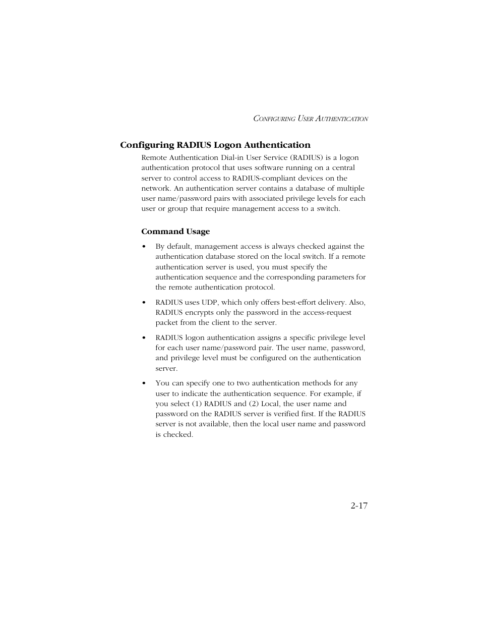 Configuring radius logon authentication, Configuring radius logon authentication -17 | SMC Networks TIGERSWITCH 10/100 User Manual | Page 49 / 318