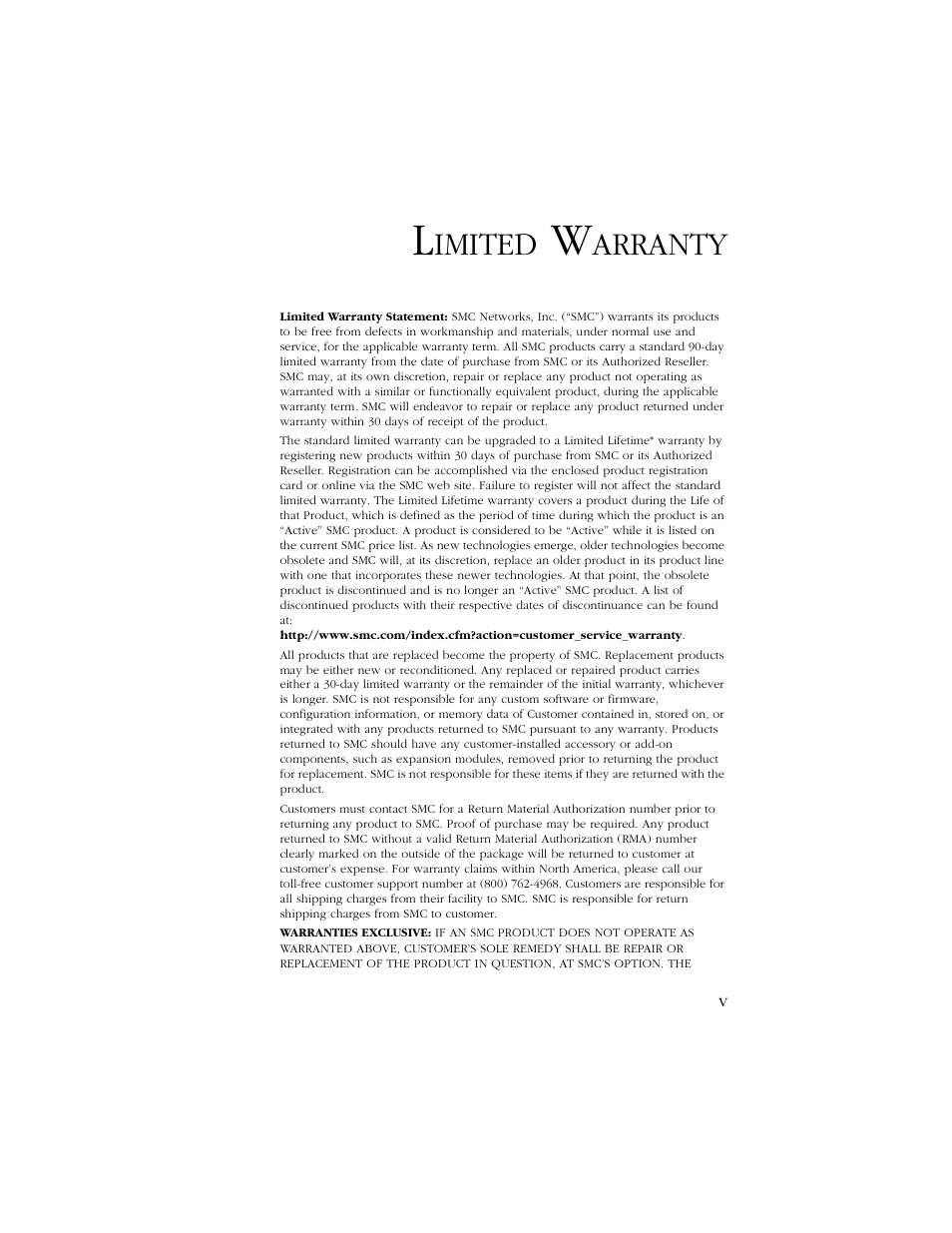Imited, Arranty | SMC Networks TIGERSWITCH 10/100 User Manual | Page 5 / 318