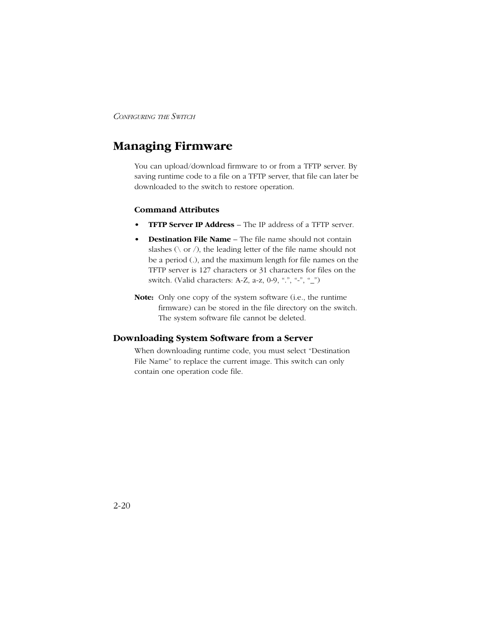 Managing firmware, Downloading system software from a server, Managing firmware -20 | Downloading system software from a server -20 | SMC Networks TIGERSWITCH 10/100 User Manual | Page 52 / 318