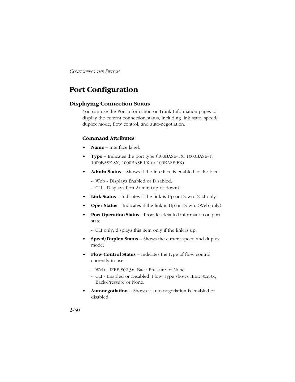 Port configuration, Displaying connection status, Port configuration -30 | Displaying connection status -30 | SMC Networks TIGERSWITCH 10/100 User Manual | Page 62 / 318