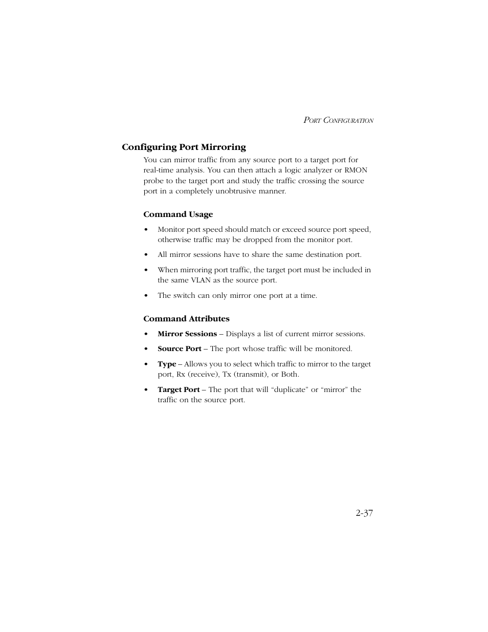 Configuring port mirroring, Configuring port mirroring -37 | SMC Networks TIGERSWITCH 10/100 User Manual | Page 69 / 318