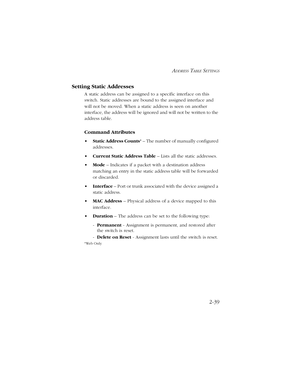 Setting static addresses, Setting static addresses -39 | SMC Networks TIGERSWITCH 10/100 User Manual | Page 71 / 318