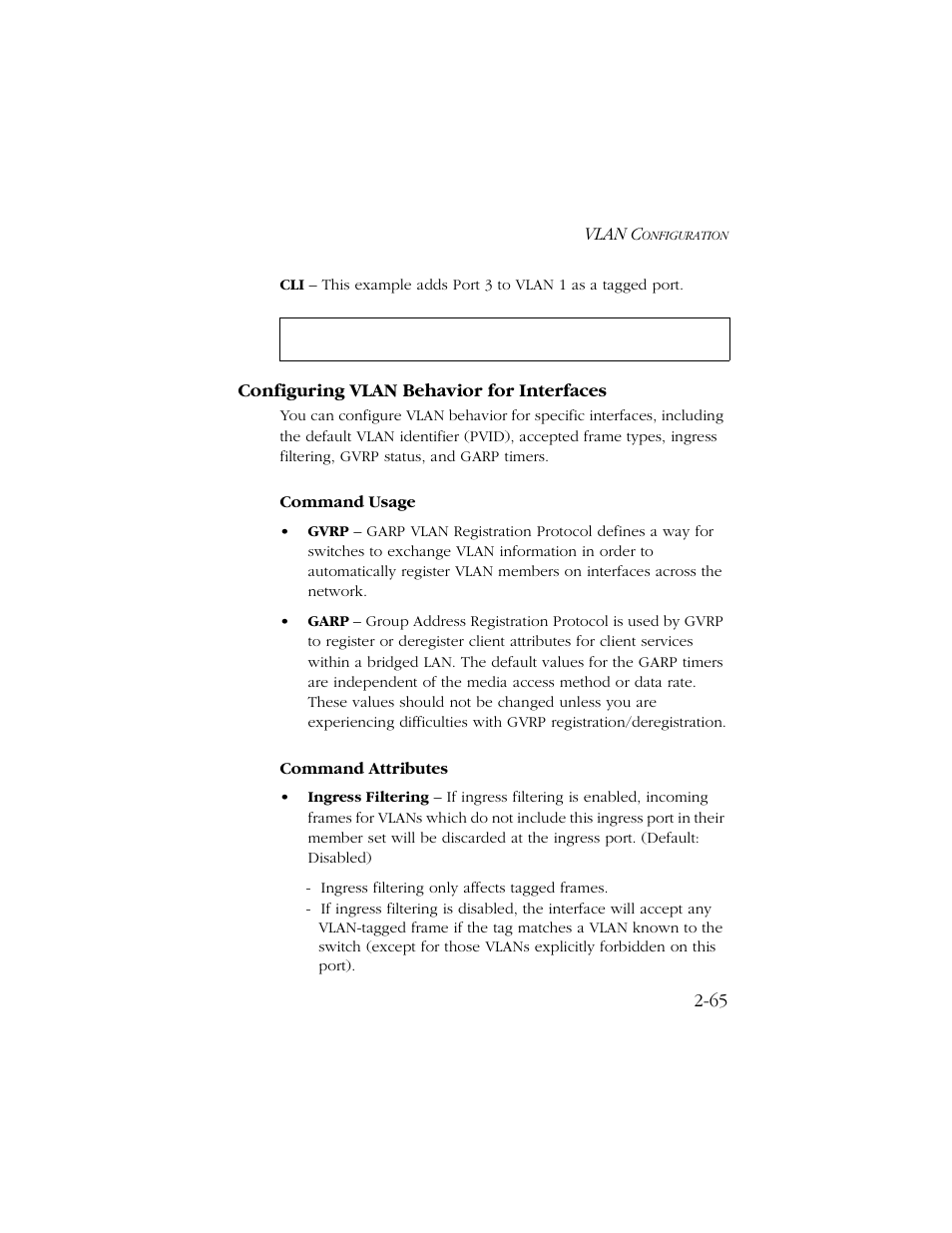 Configuring vlan behavior for interfaces, Configuring vlan behavior for interfaces -65 | SMC Networks TIGERSWITCH 10/100 User Manual | Page 97 / 318