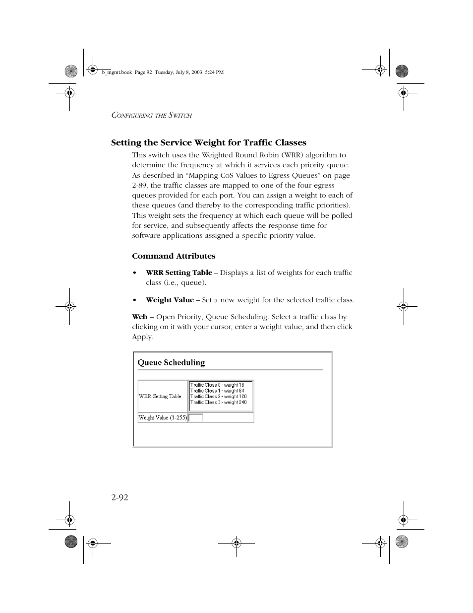 Setting the service weight for traffic classes, Setting the service weight for traffic classes -92 | SMC Networks SMC EZ 10/100/1000 SMCGS8P-Smart User Manual | Page 124 / 366