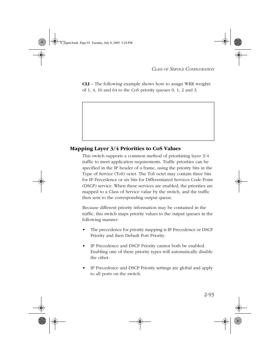 Mapping layer 3/4 priorities to cos values, Mapping layer 3/4 priorities to cos values -93 | SMC Networks SMC EZ 10/100/1000 SMCGS8P-Smart User Manual | Page 125 / 366