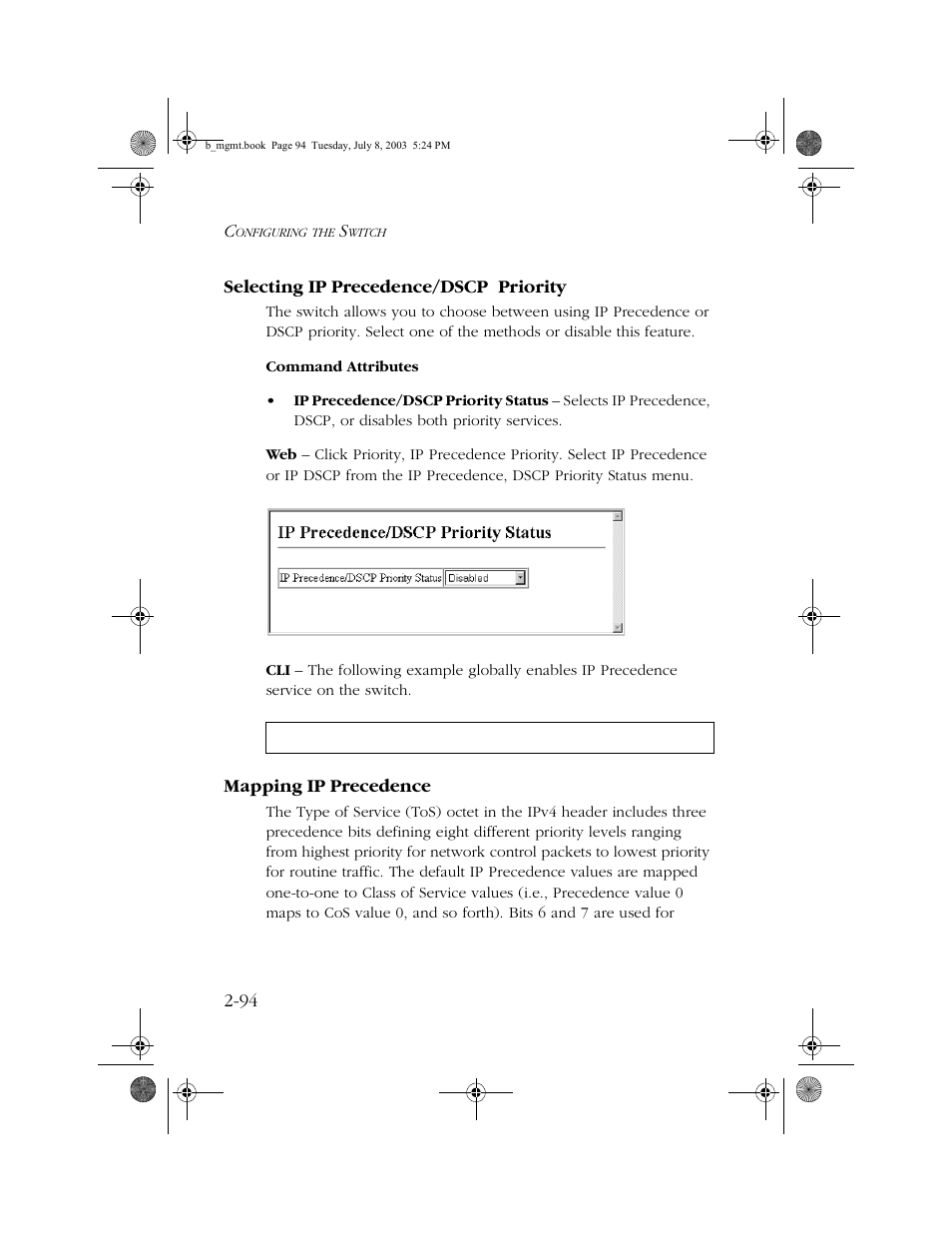 Selecting ip precedence/dscp priority, Mapping ip precedence | SMC Networks SMC EZ 10/100/1000 SMCGS8P-Smart User Manual | Page 126 / 366