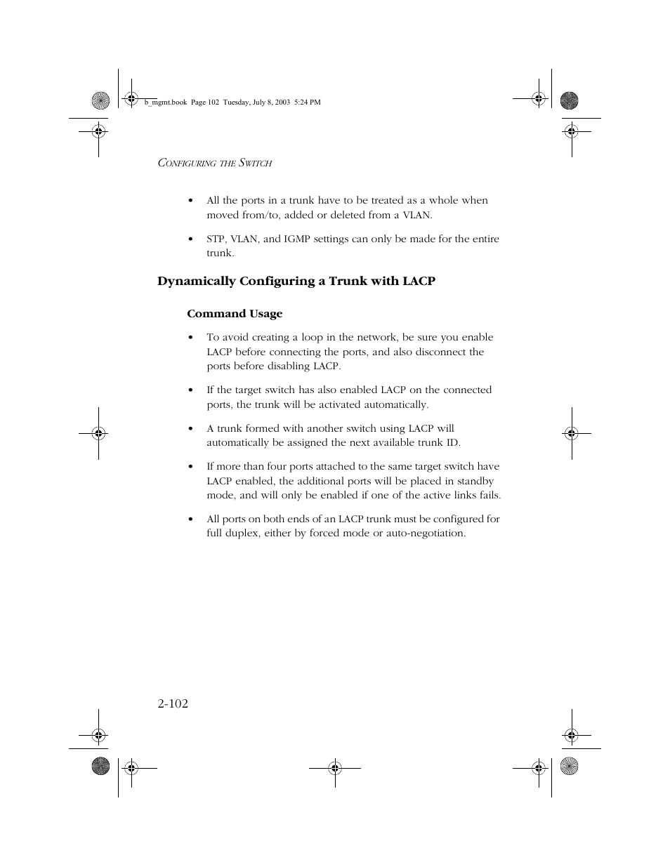 Dynamically configuring a trunk with lacp, Dynamically configuring a trunk with lacp -102 | SMC Networks SMC EZ 10/100/1000 SMCGS8P-Smart User Manual | Page 134 / 366