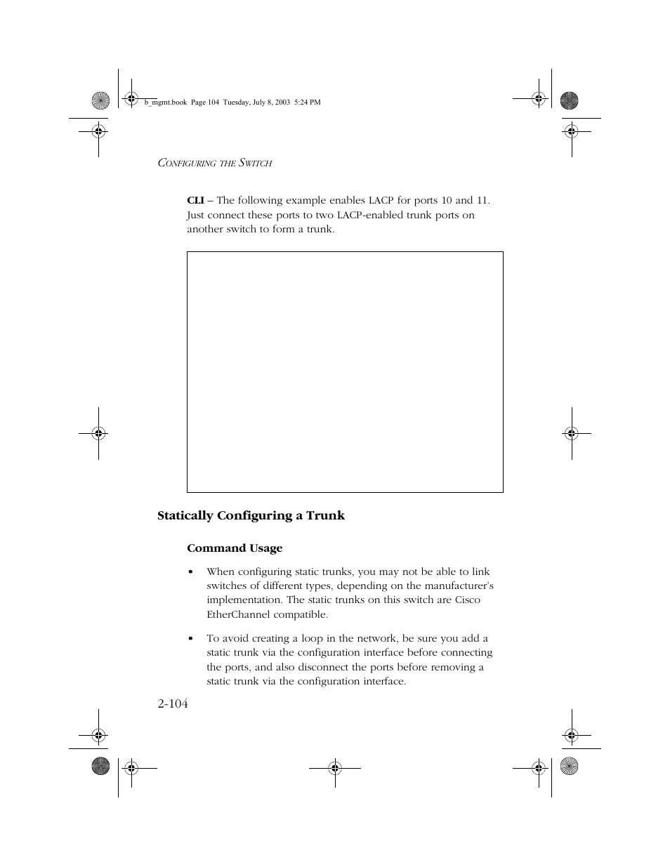 Statically configuring a trunk, Statically configuring a trunk -104 | SMC Networks SMC EZ 10/100/1000 SMCGS8P-Smart User Manual | Page 136 / 366