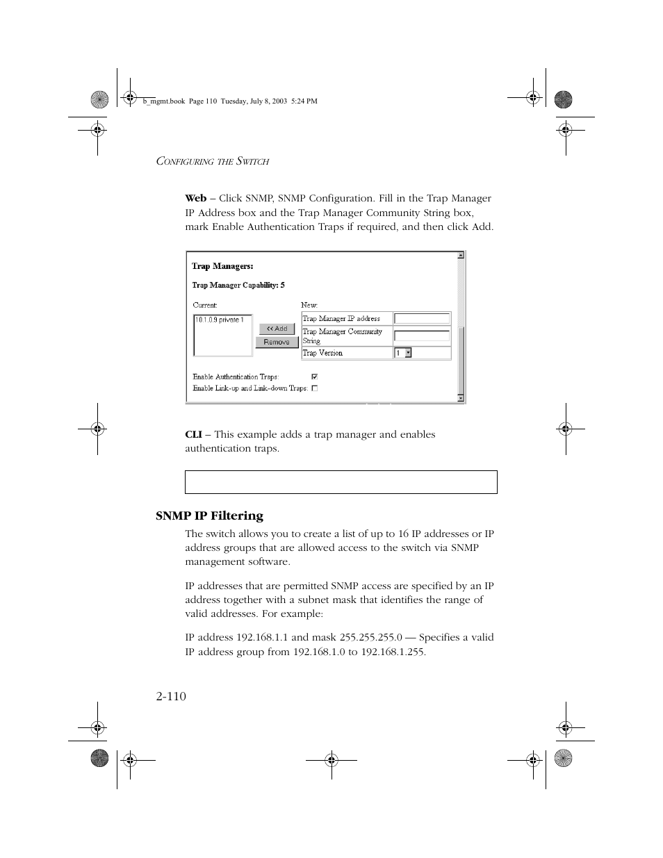 Snmp ip filtering, Snmp ip filtering -110 | SMC Networks SMC EZ 10/100/1000 SMCGS8P-Smart User Manual | Page 142 / 366