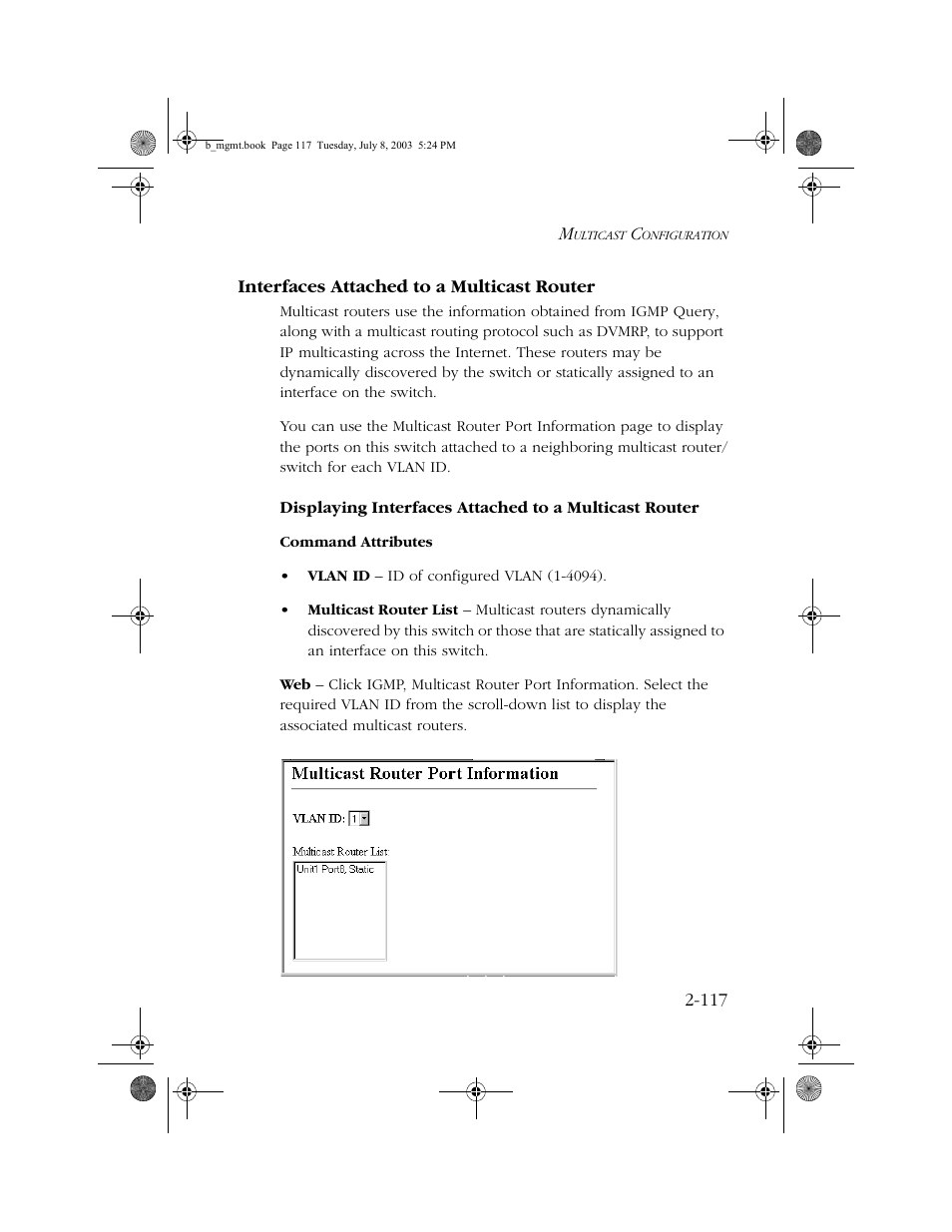 Interfaces attached to a multicastrouter, Interfaces attached to a multicast router -117 | SMC Networks SMC EZ 10/100/1000 SMCGS8P-Smart User Manual | Page 149 / 366