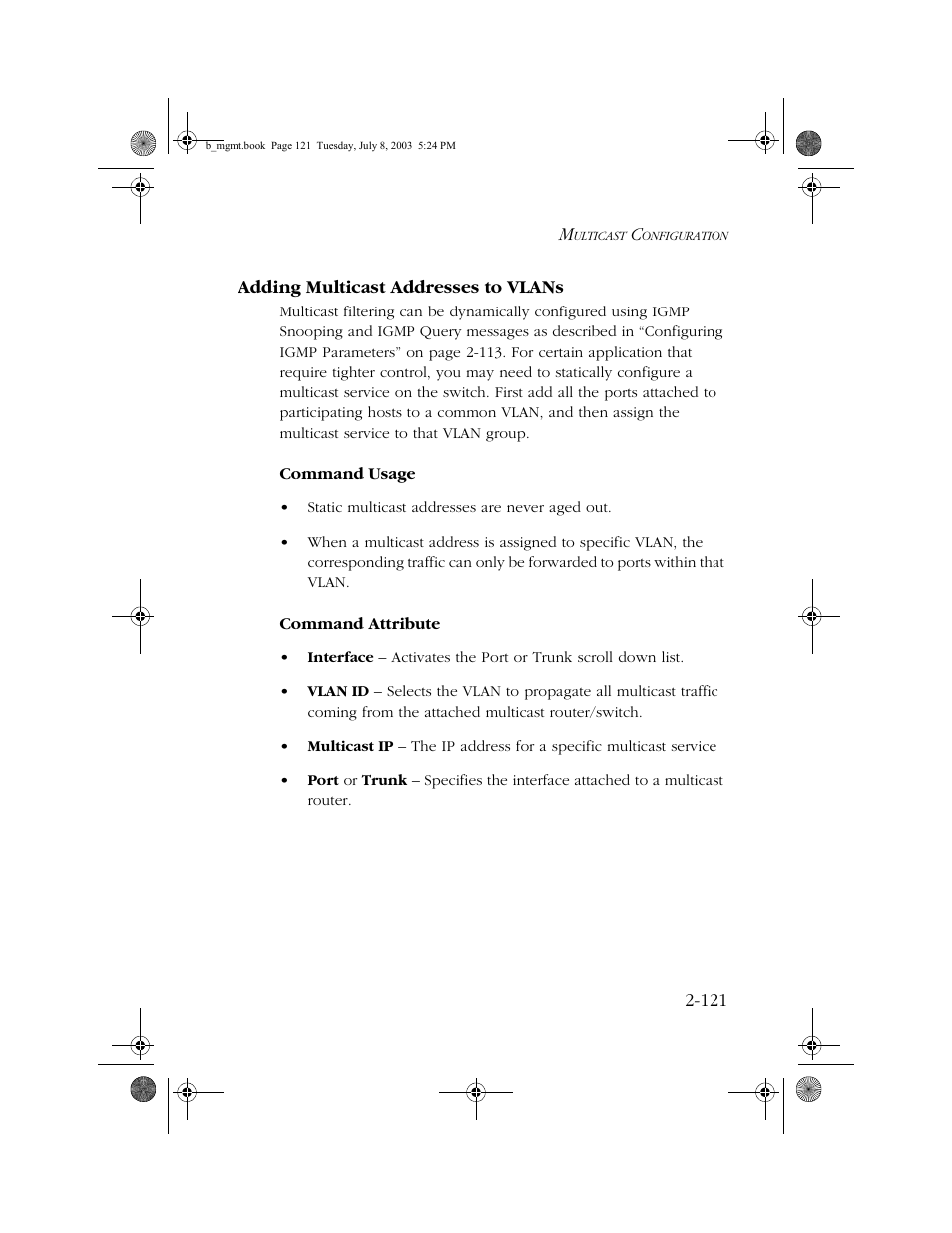 Adding multicast addresses to vlans, Adding multicast addresses to vlans -121 | SMC Networks SMC EZ 10/100/1000 SMCGS8P-Smart User Manual | Page 153 / 366