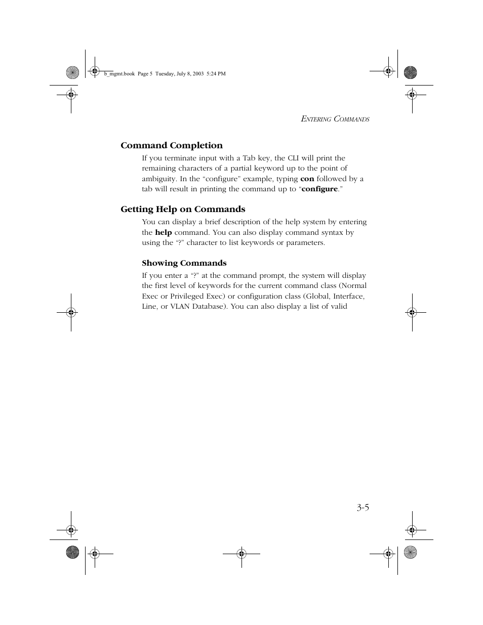 Command completion, Getting help on commands, Command completion -5 getting help on commands -5 | SMC Networks SMC EZ 10/100/1000 SMCGS8P-Smart User Manual | Page 173 / 366