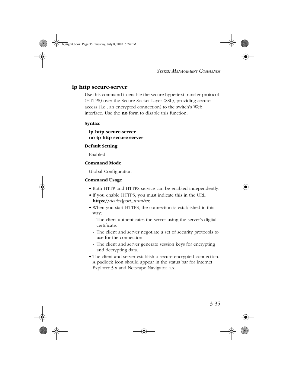 Ip http secure-server, Ip http secure-server -35 | SMC Networks SMC EZ 10/100/1000 SMCGS8P-Smart User Manual | Page 203 / 366