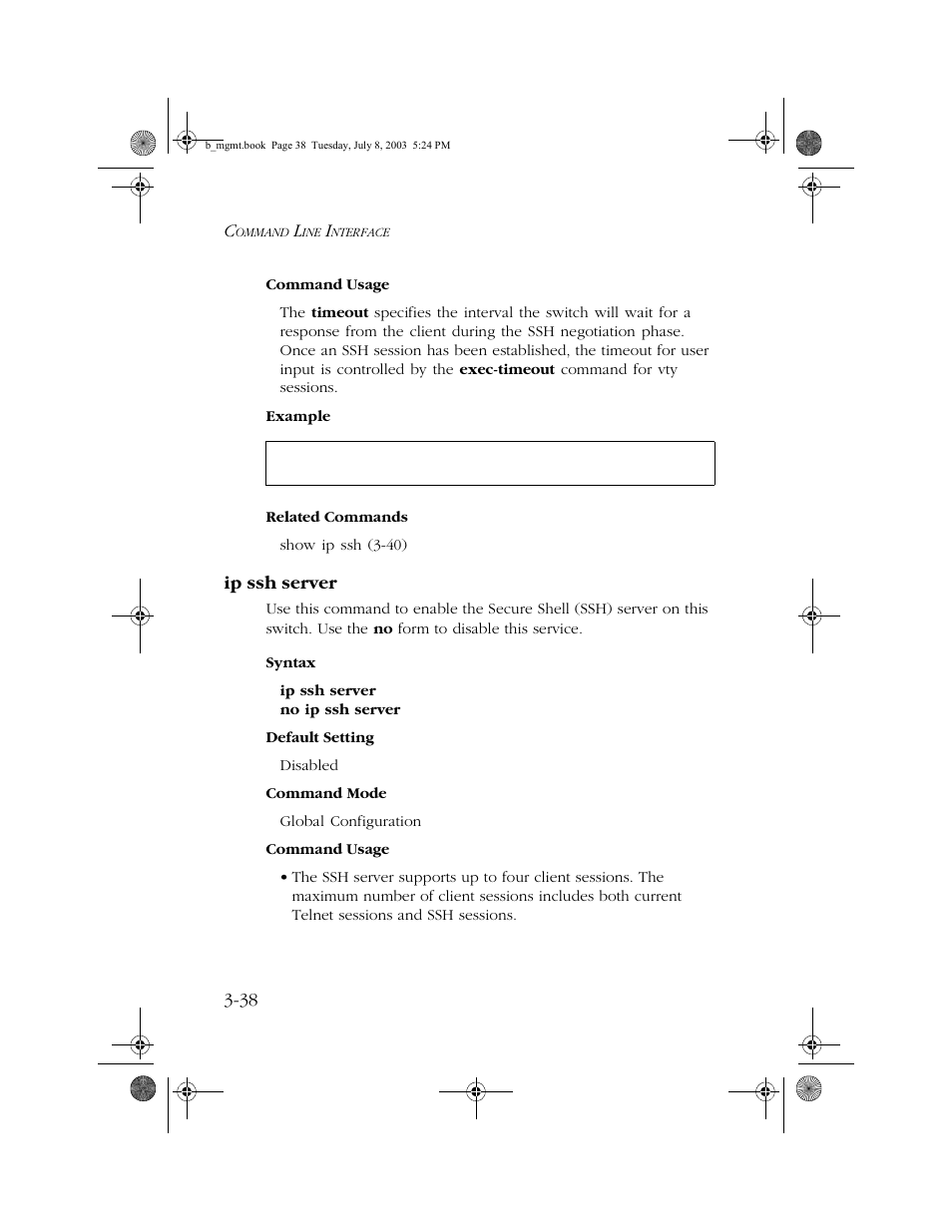 Ip ssh server, Ip ssh server -38 | SMC Networks SMC EZ 10/100/1000 SMCGS8P-Smart User Manual | Page 206 / 366