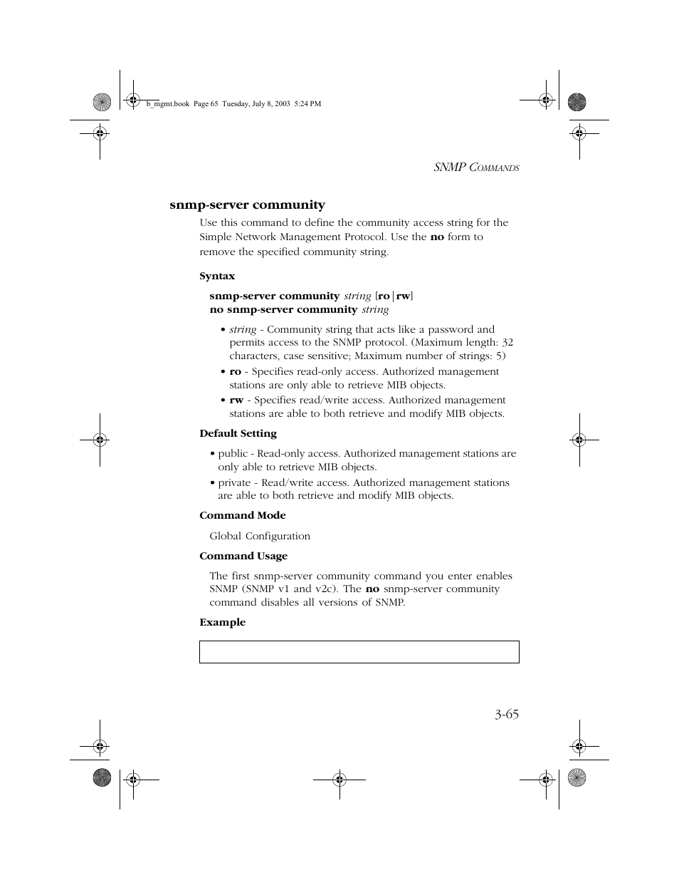 Snmp-server community, Snmp-server community -65 | SMC Networks SMC EZ 10/100/1000 SMCGS8P-Smart User Manual | Page 233 / 366