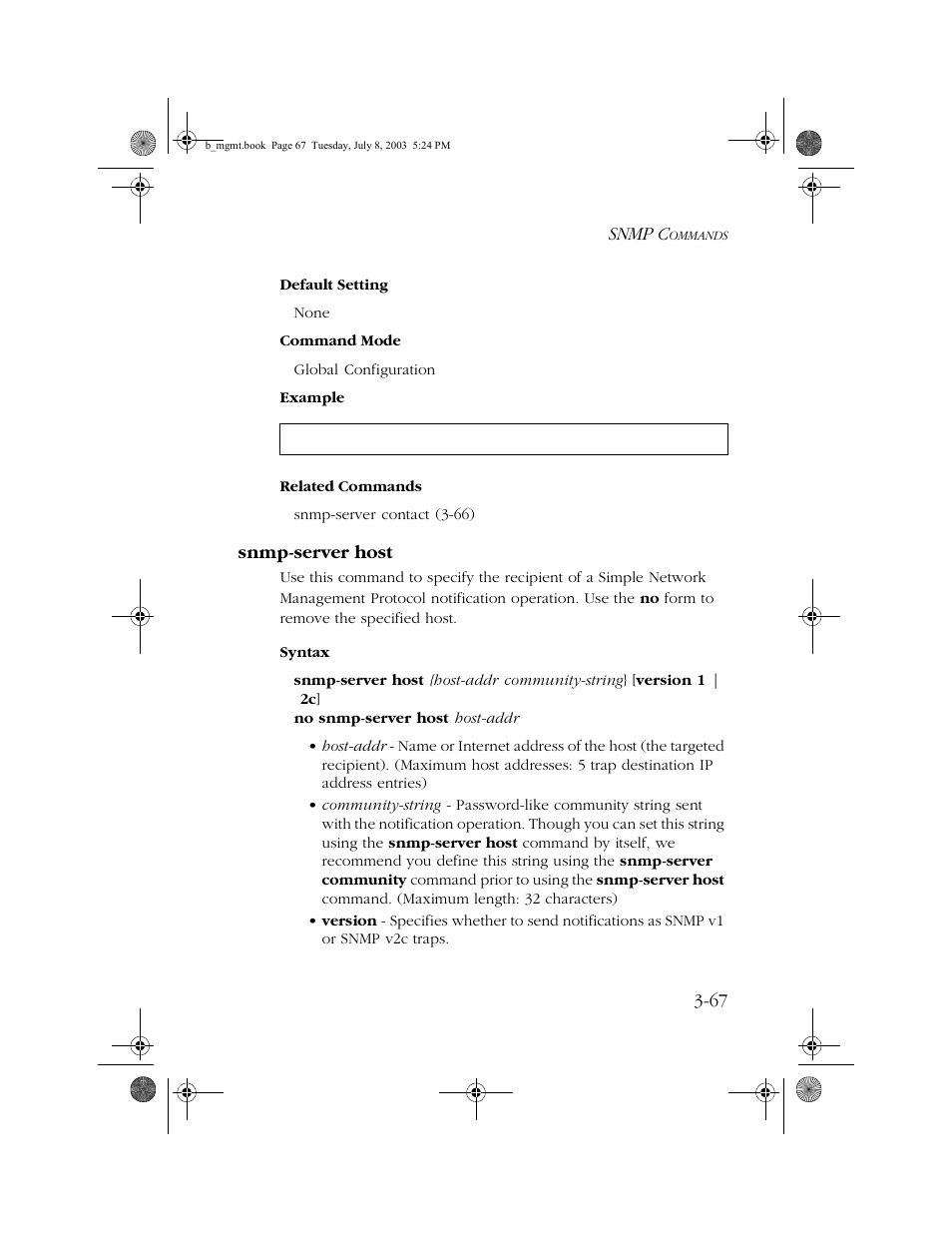 Snmp-server host, Snmp-server host -67 | SMC Networks SMC EZ 10/100/1000 SMCGS8P-Smart User Manual | Page 235 / 366