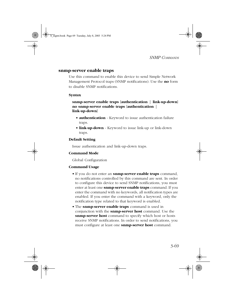 Snmp-server enable traps, Snmp-server enable traps -69 | SMC Networks SMC EZ 10/100/1000 SMCGS8P-Smart User Manual | Page 237 / 366
